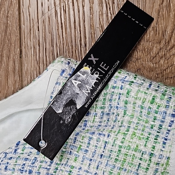 NWT Alex Marie Star Ivory Blue Green Tweed Cap Sleeve Knee Length Sheath Dress - Picture 10 of 16